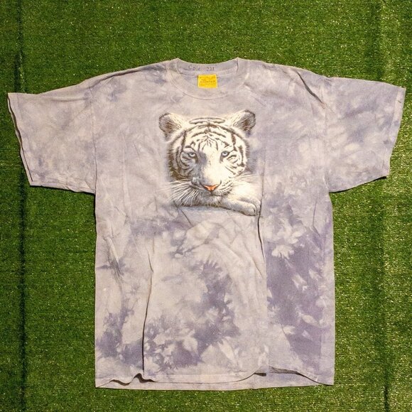 VINTAGE 2006 THE MOUNTAIN MENS T SHIRT SNOW TIGER LIGHT BLUE MARBLE TIE DYE XXL - Picture 6 of 8